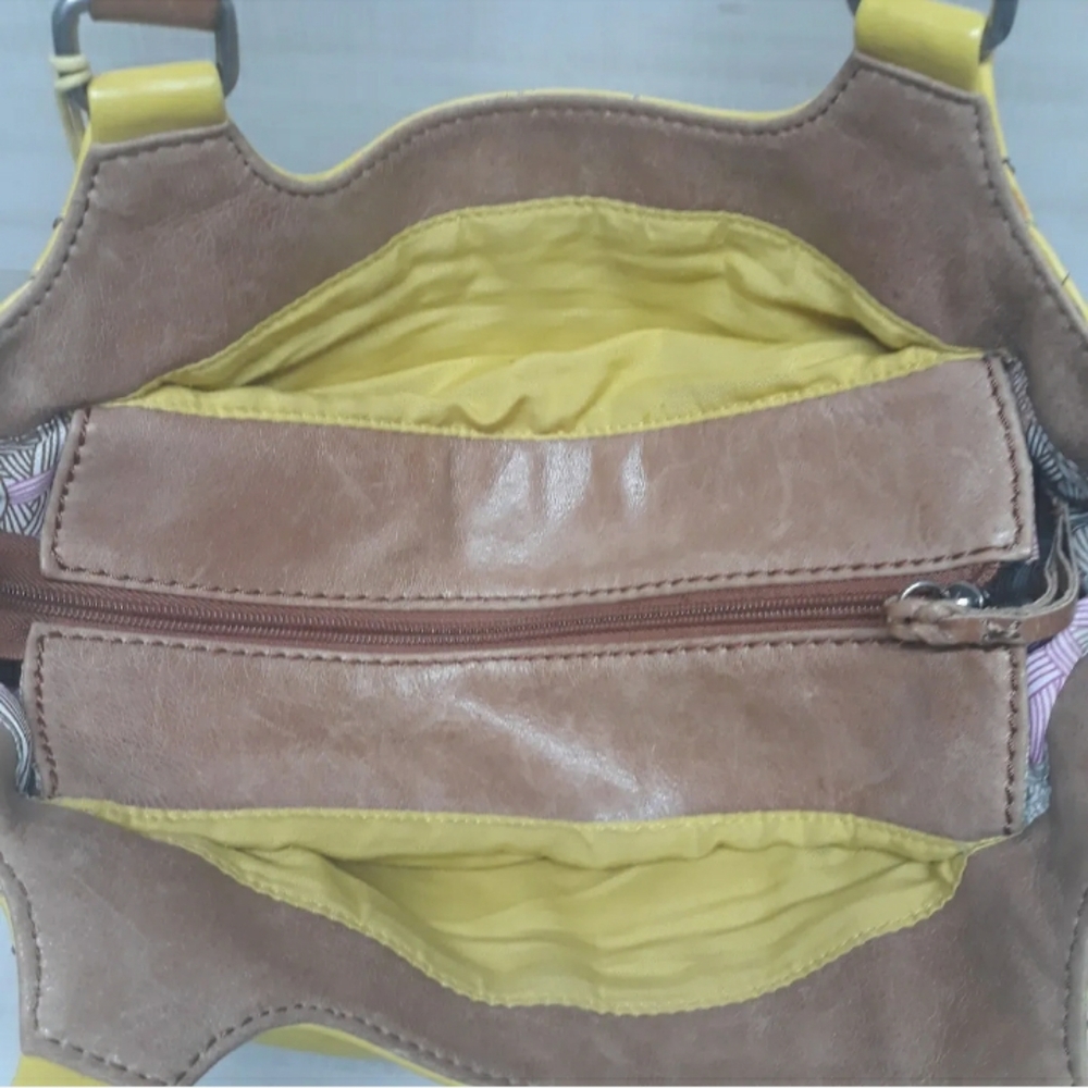 The Sak Kendra Hobo Purse Yellow Brown Pebbled Soft Leather Shoulder Satchel Bag - Picture 7 of 11